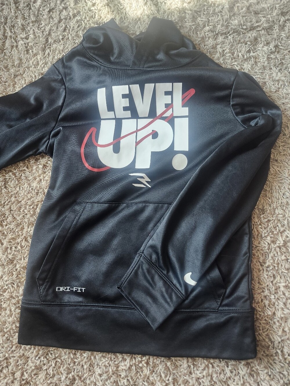 Nike Black 'Level Up!' Pullover Hoodie with Red Accent